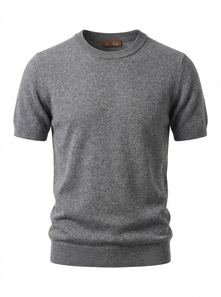 Cashmere Round Neck Short Sleeve Grey