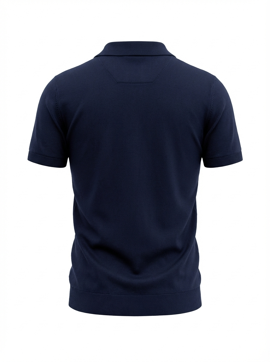 Wool Polo V Neck With Line On Body (Thin) Short Sleeve