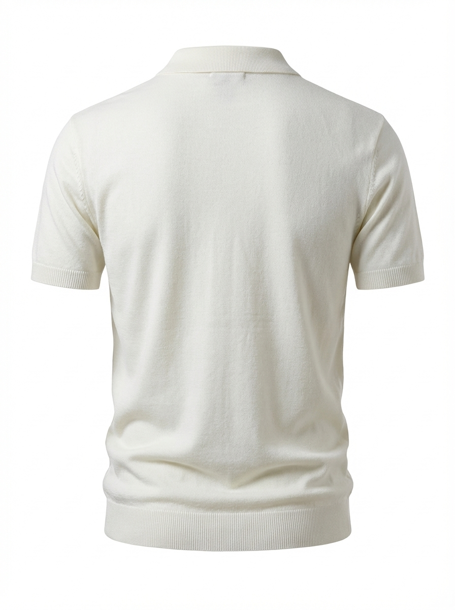 Wool Polo With Zipper Short Sleeve CREAM