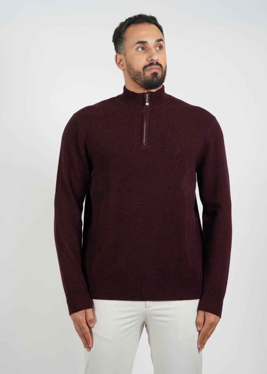 Wool Pullover Zipper-  Maroon