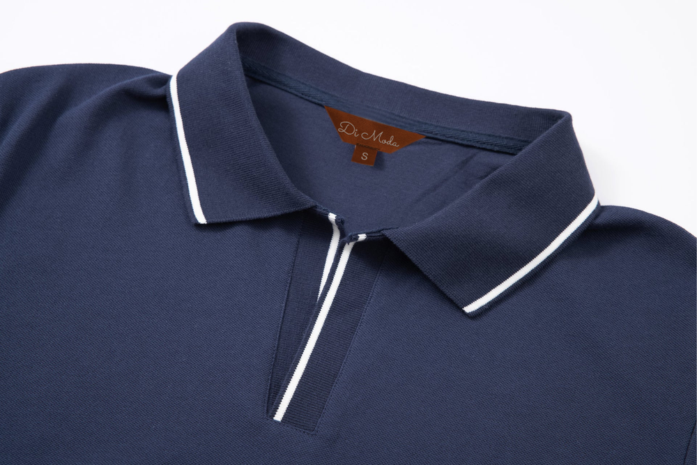 navy open-collar shirt