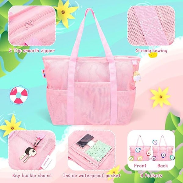 Tagitary Mesh Beach Bag-Pink