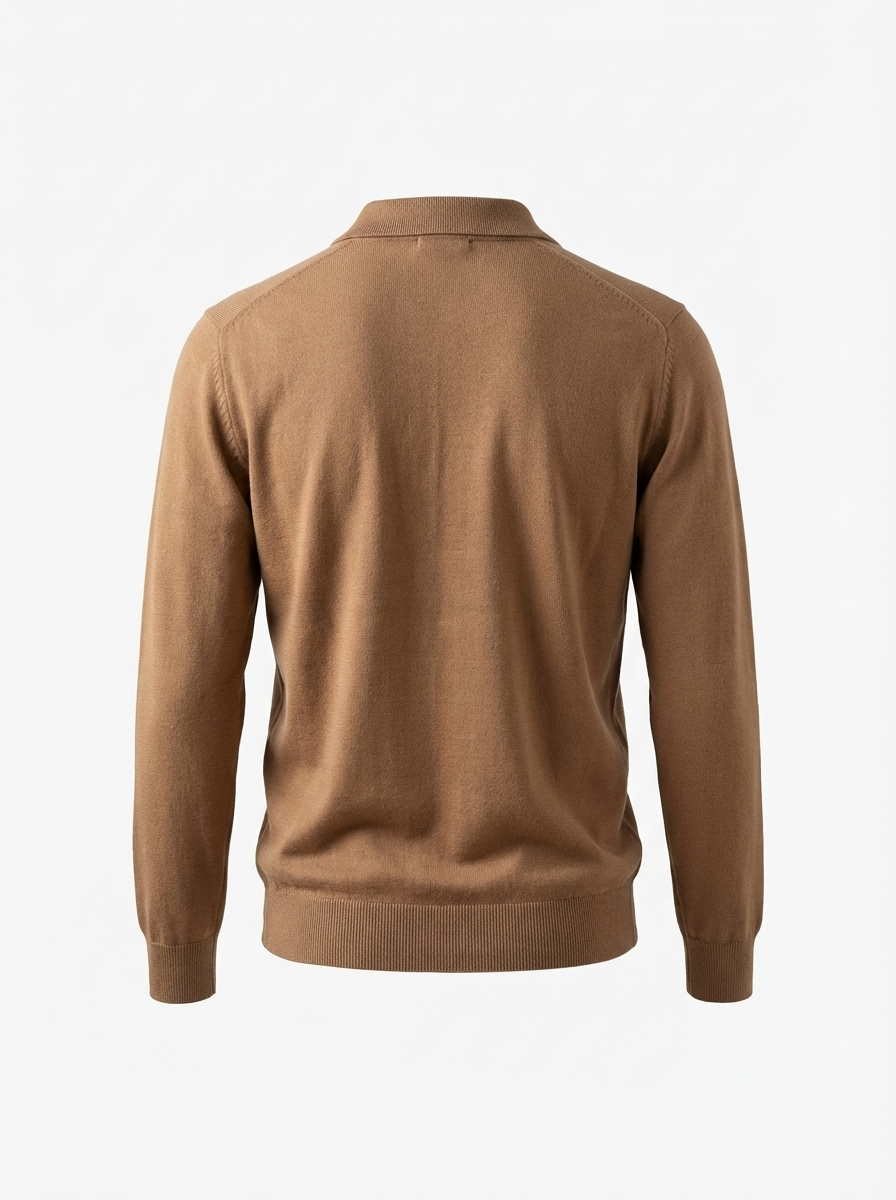 Wool Polo Long Sleeve With Button CAMEL