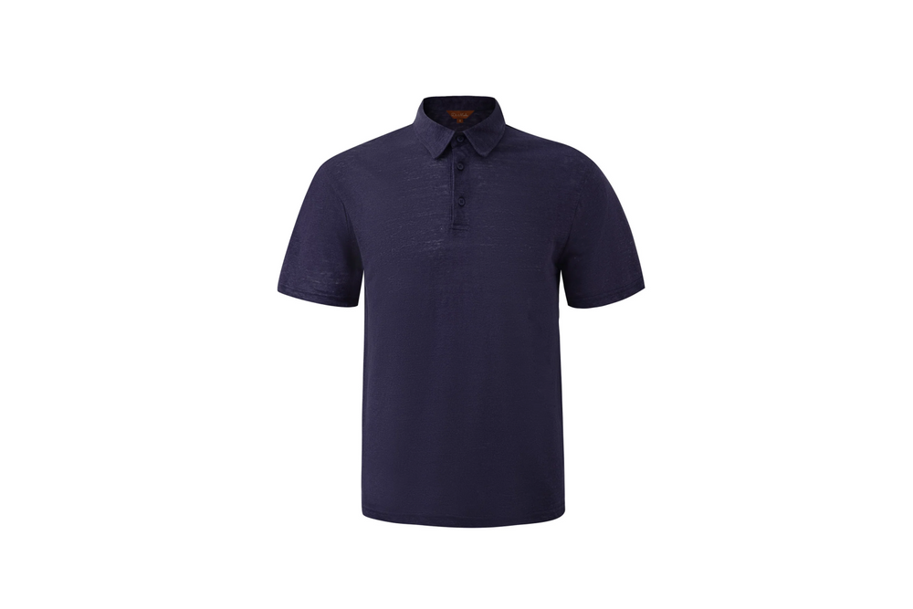 navy linen polo shirt