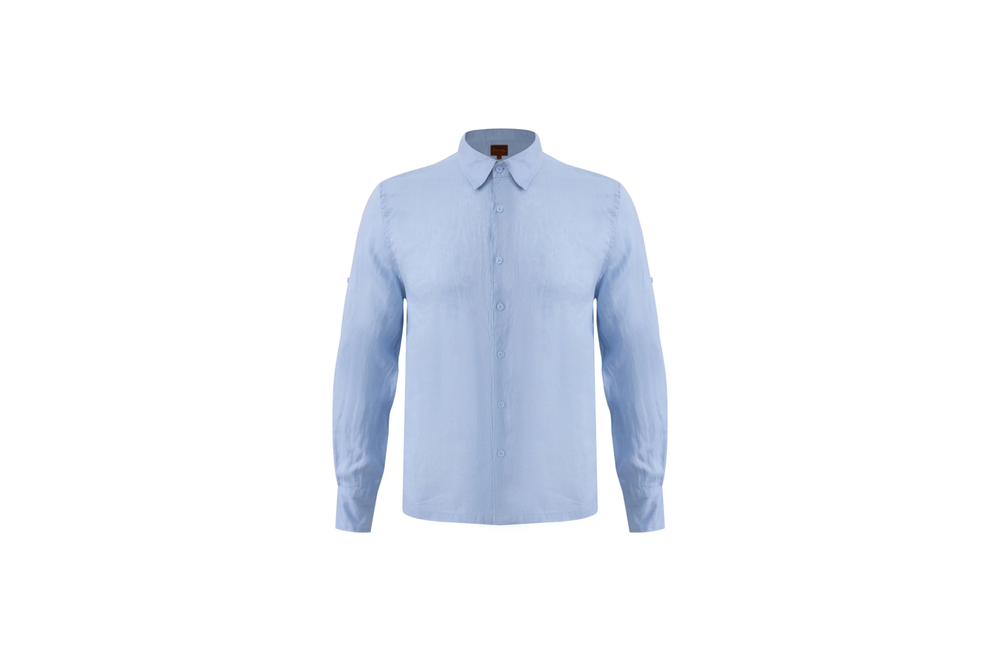 baby blue linen long-sleeve shirt
