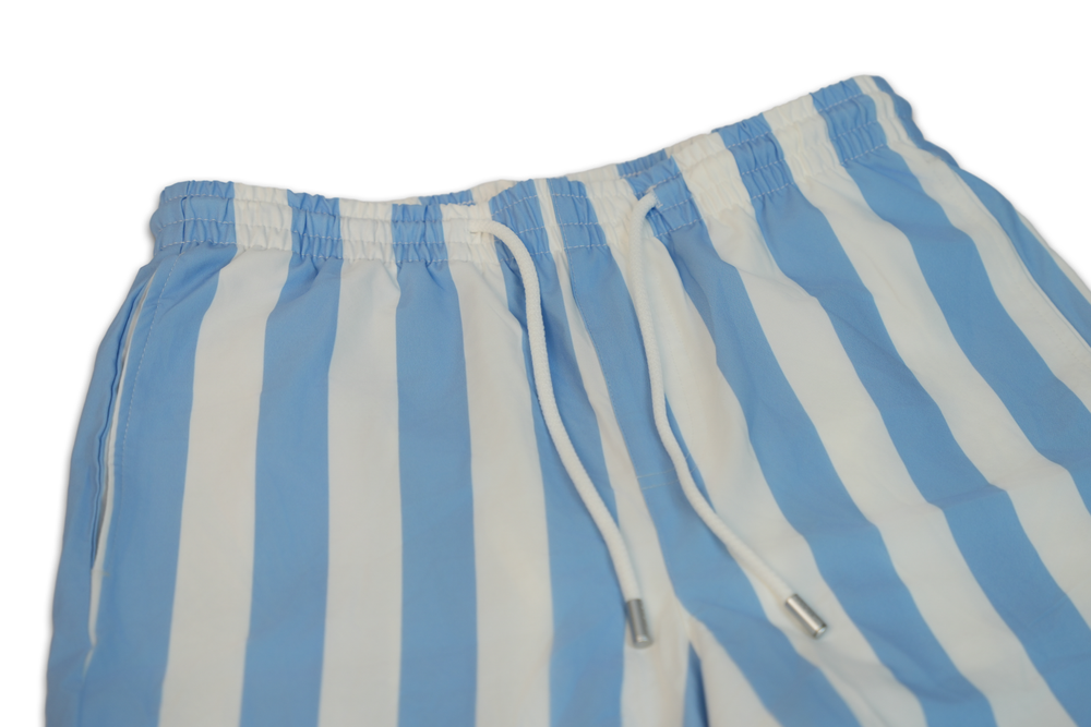 babyblue striped swim shorts