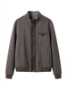 Brown Wool Zip-Up Jacket with High Collar and Leather Trim ( ALP 100 )