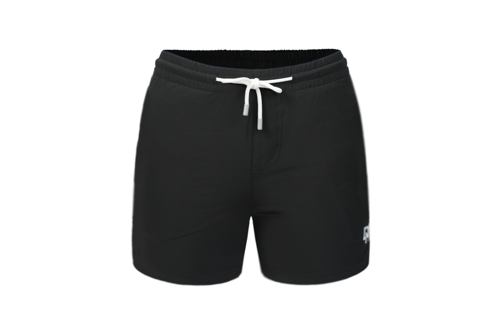 solid black swim shorts