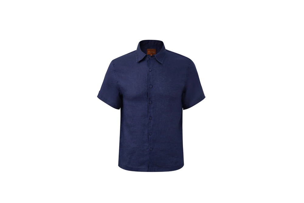 navy linen short-sleeve shirt