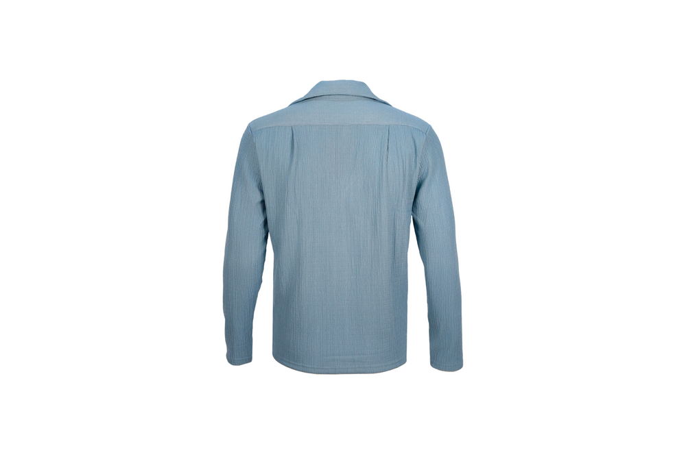 blue v neck long sleeve shirt