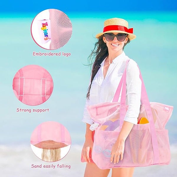 Tagitary Mesh Beach Bag-Pink