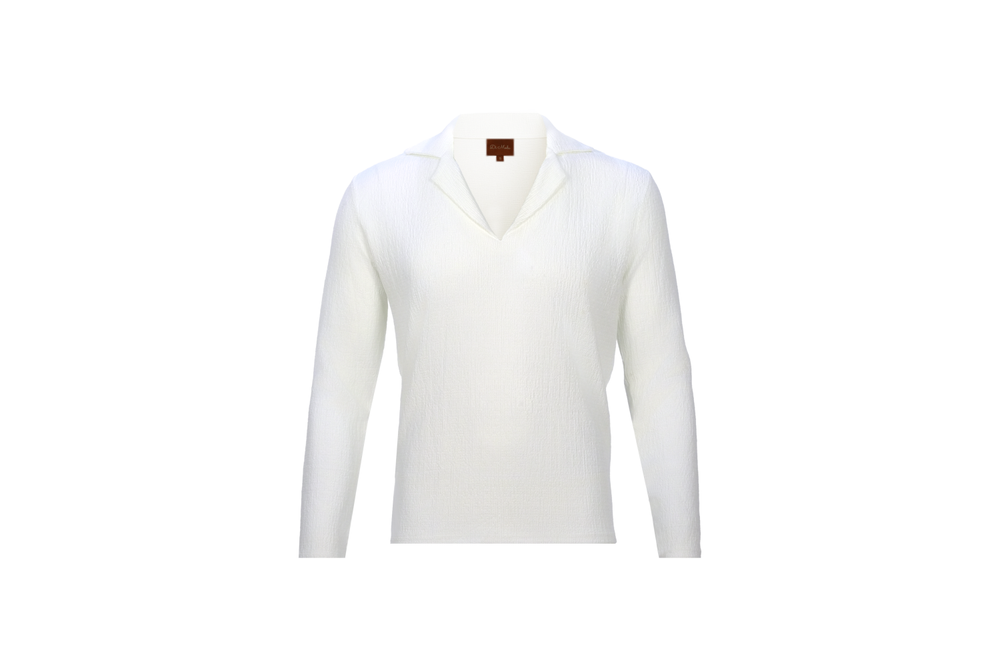 white v neck long sleeve shirt