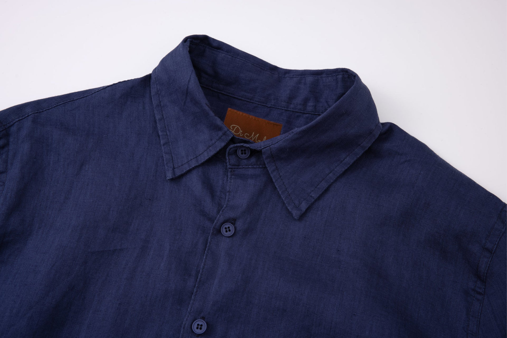 navy linen long-sleeve shirt