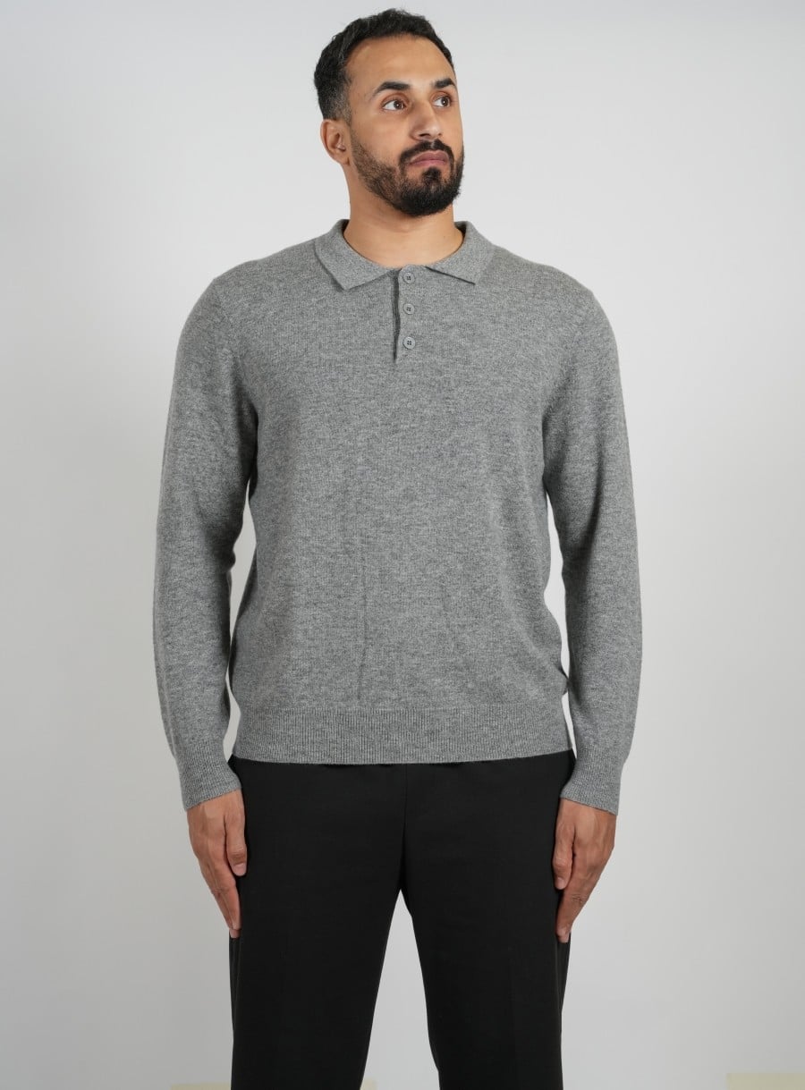 Wool Pullover Polo - Gray