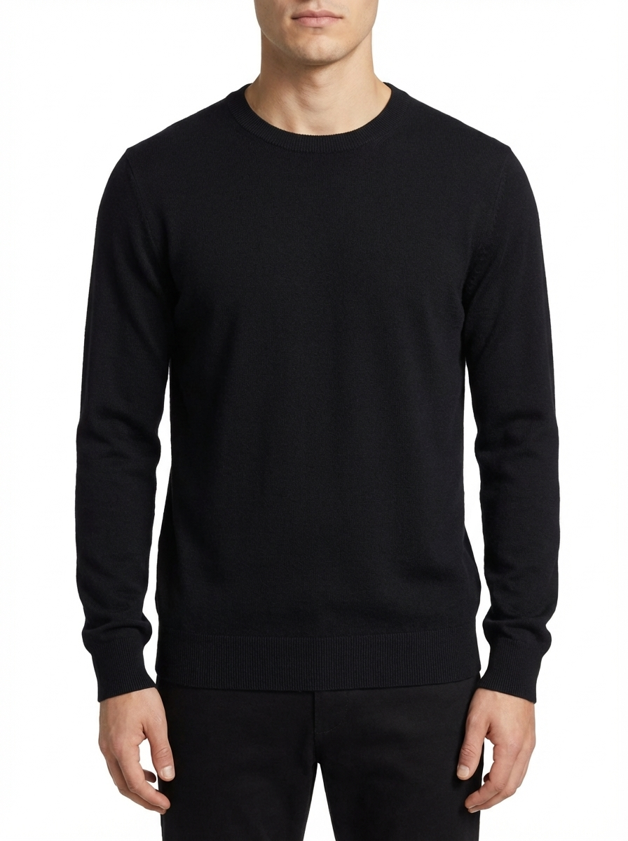 W25 Wool Circle Neck Long Sleeve BLACK