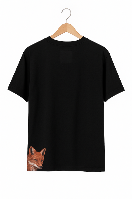 black "fox" graphic tee with fox illustration – t-shirt
