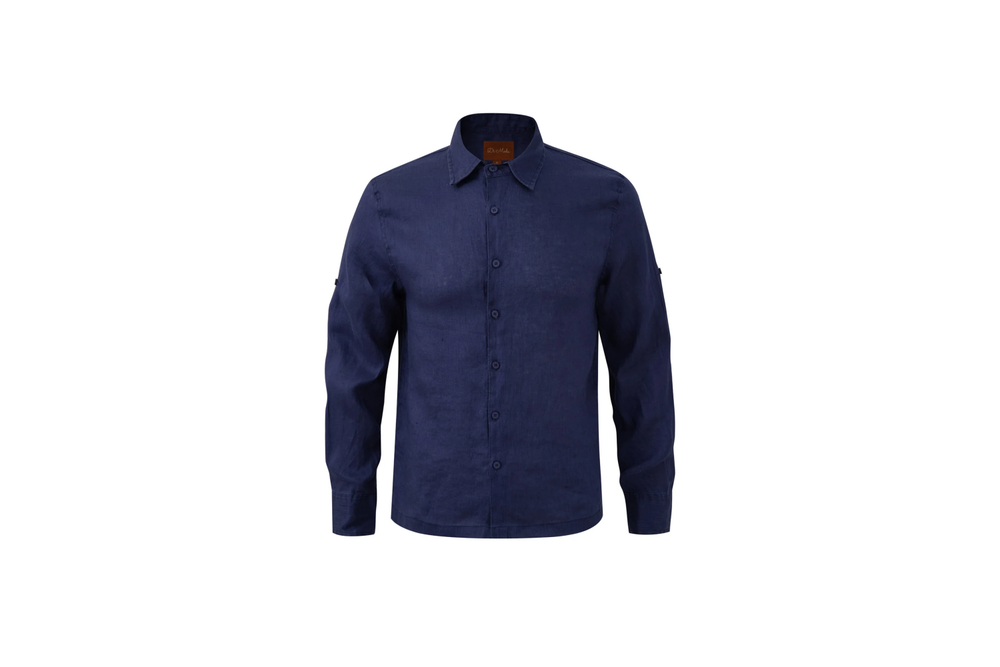 navy linen long-sleeve shirt