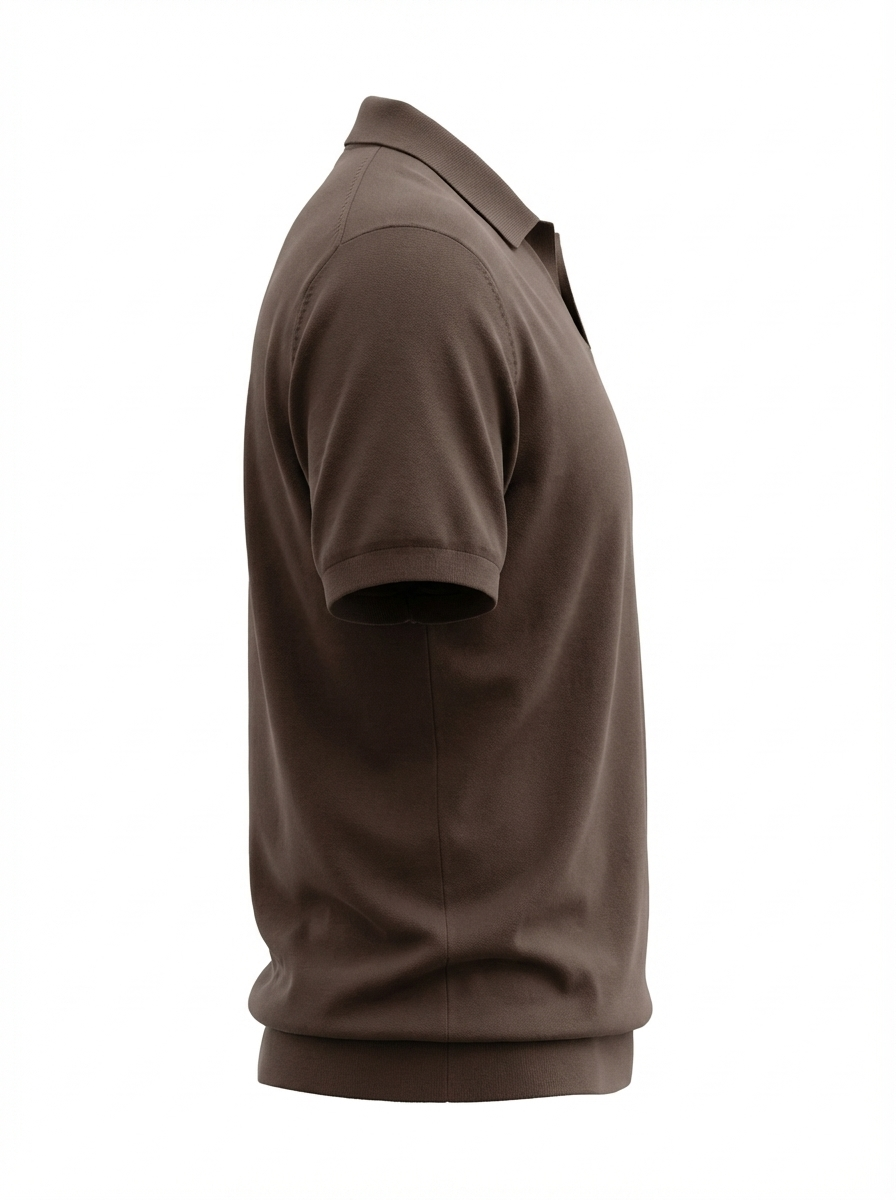 Wool Polo Short Sleeve V Neck With Stitch ( Thin ) BROWN