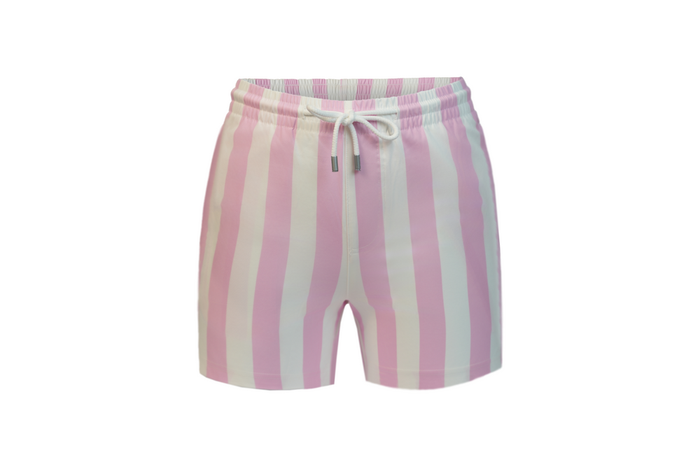 pink striped swim shorts