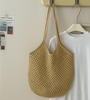 light brown crochet mesh tote bag