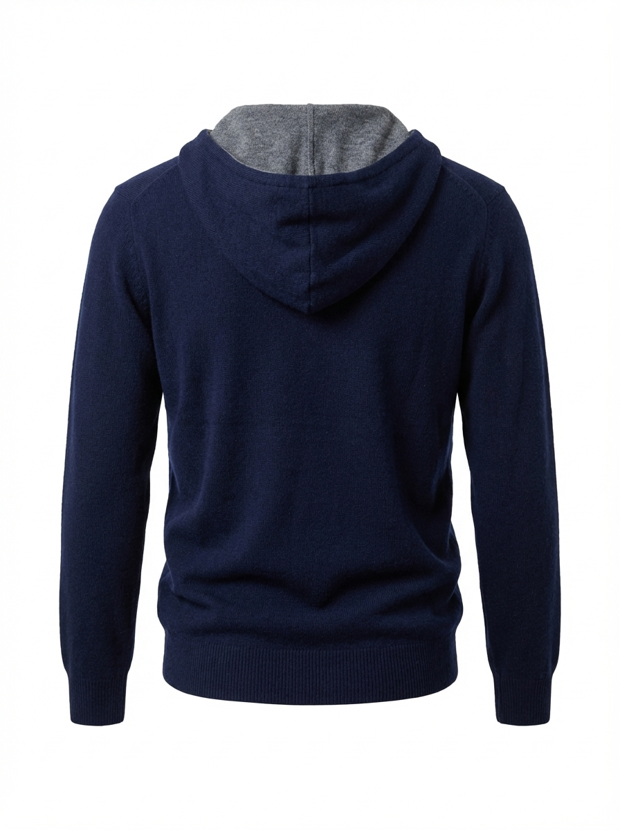 Cashmere Cardigan With Hoodie NAVY