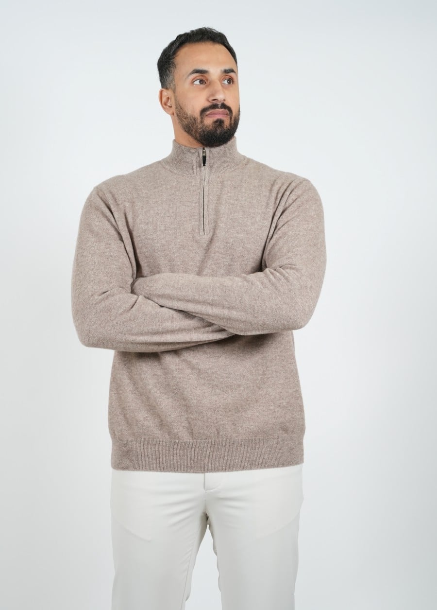Cashmere Pullover Zipper Camel