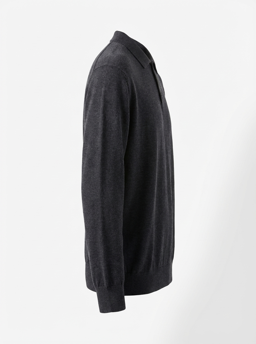 Wool Polo Long Sleeve With Button DK.GREY