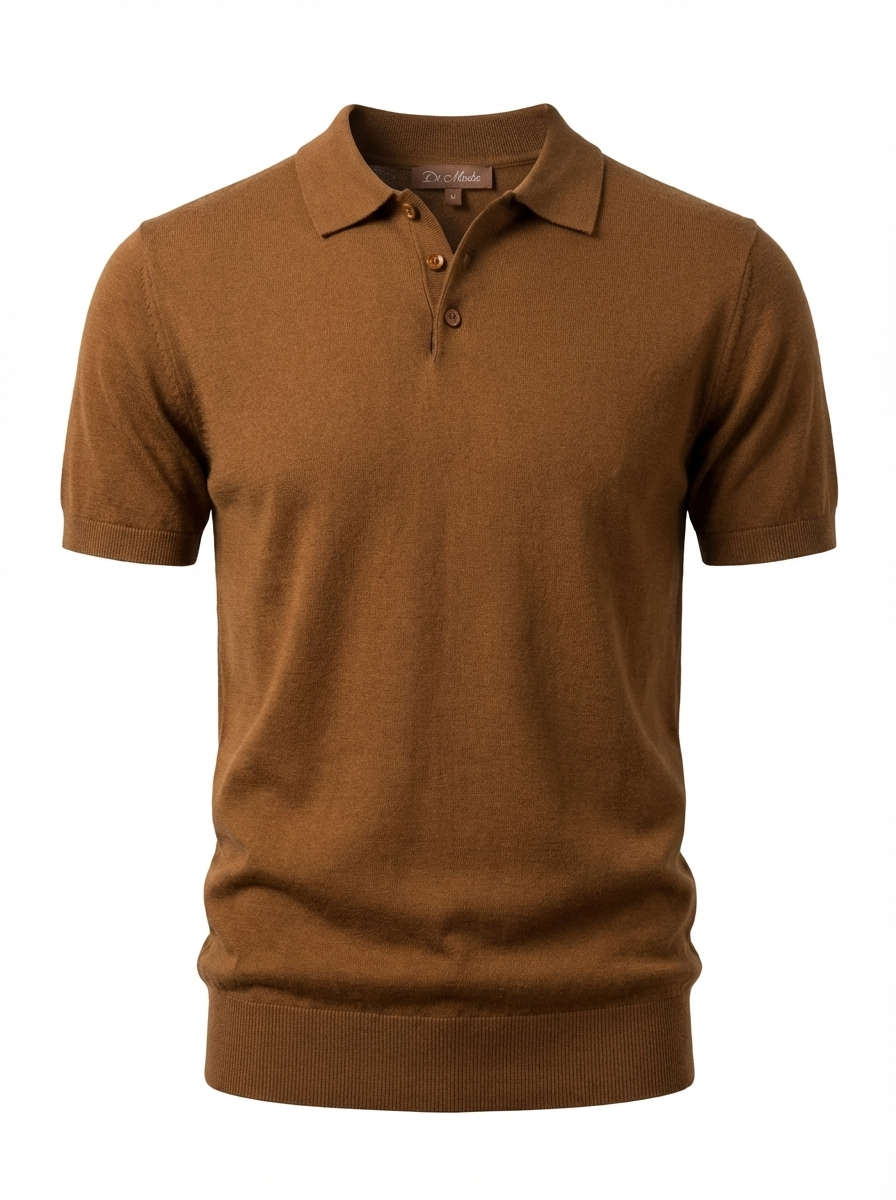 Wool Polo Thin With Button Short Sleeve
