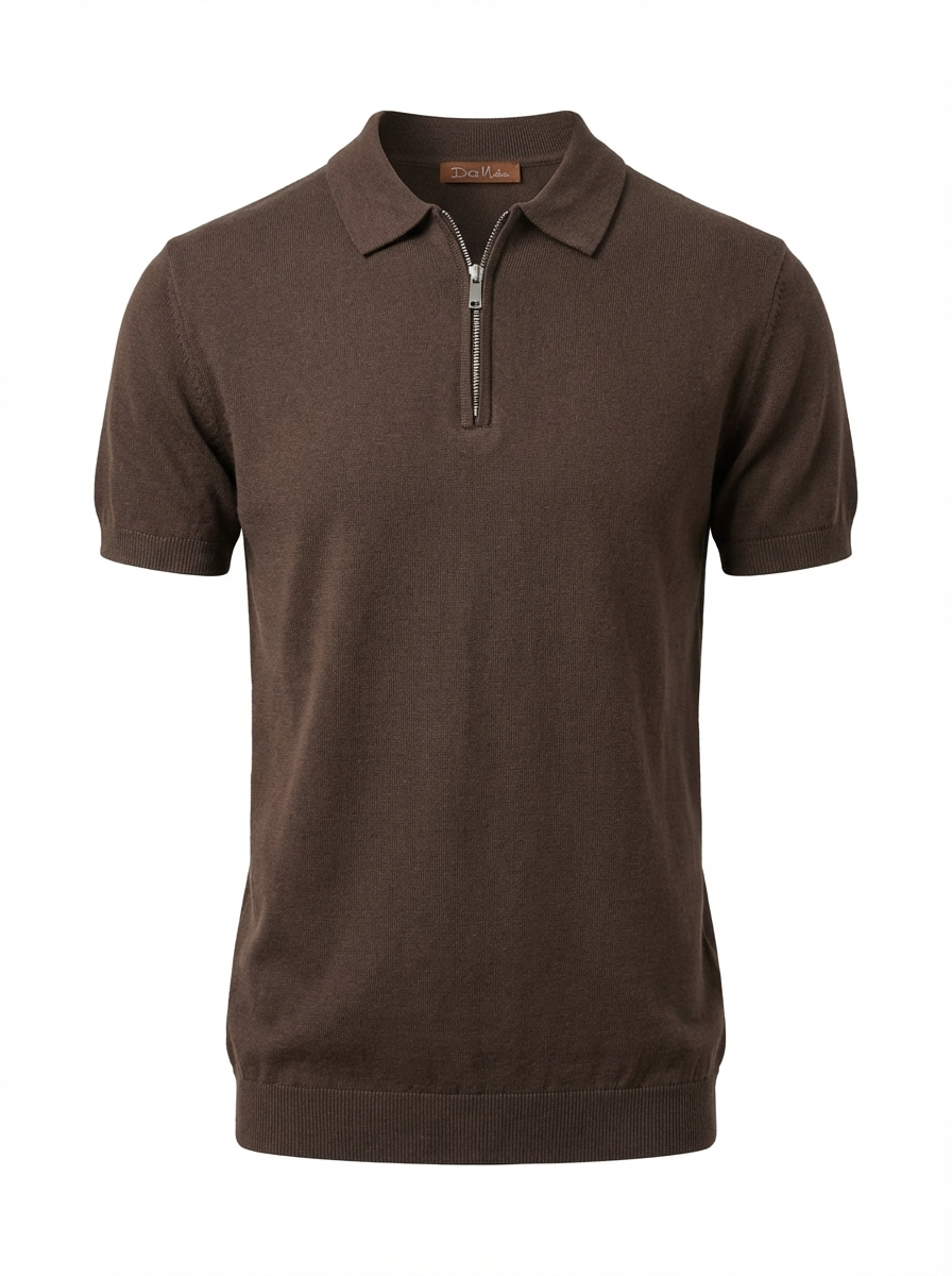 Wool Polo With Zipper Short Sleeve