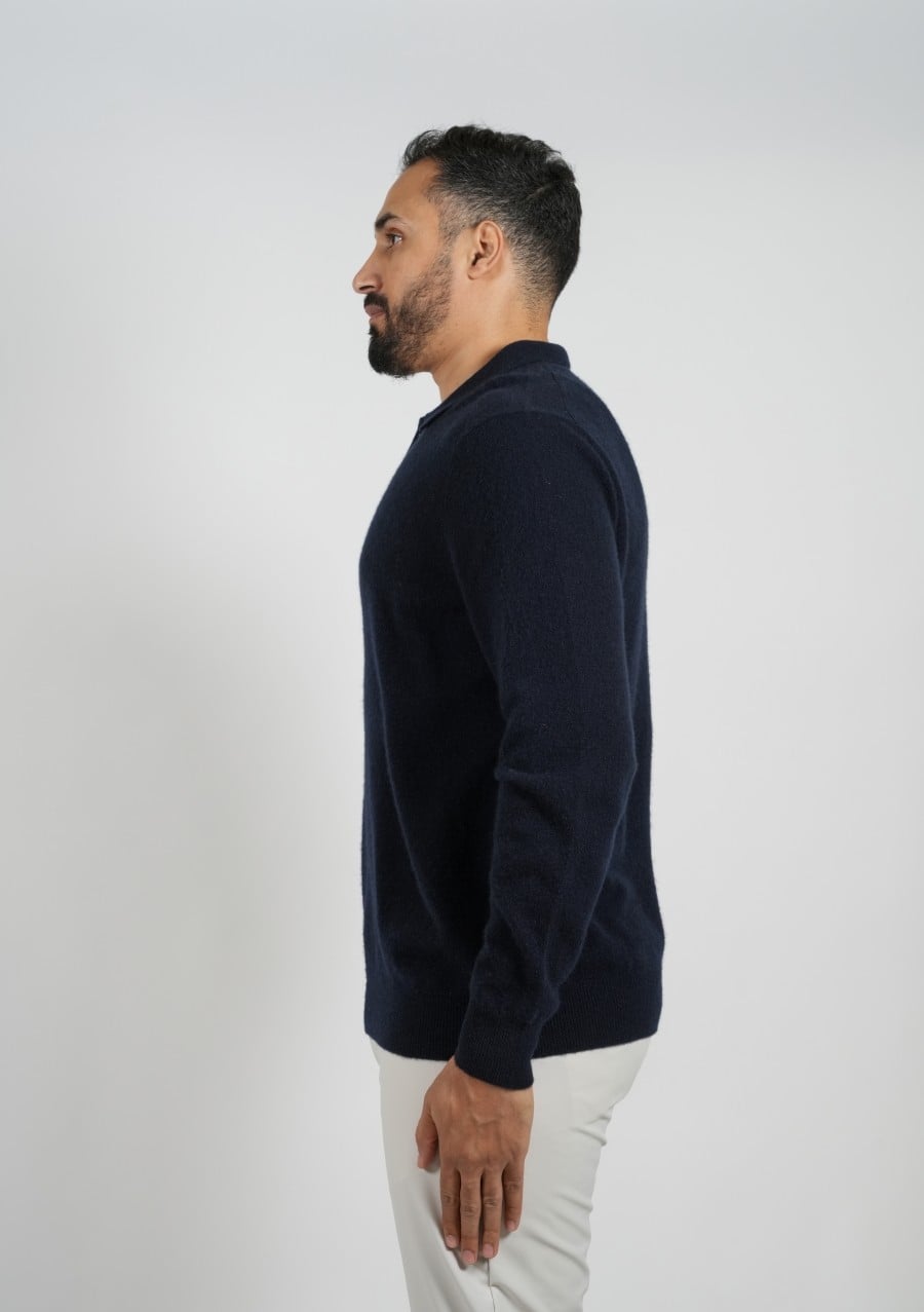 Wool Pullover Polo - Black