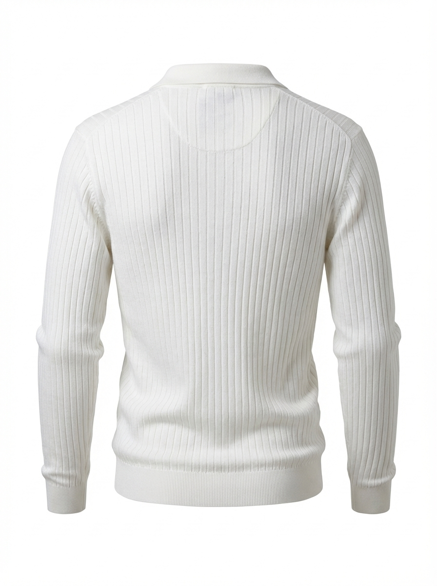Wool Polo V Neck Long Sleeve With Thin Lines On The Body CREAM