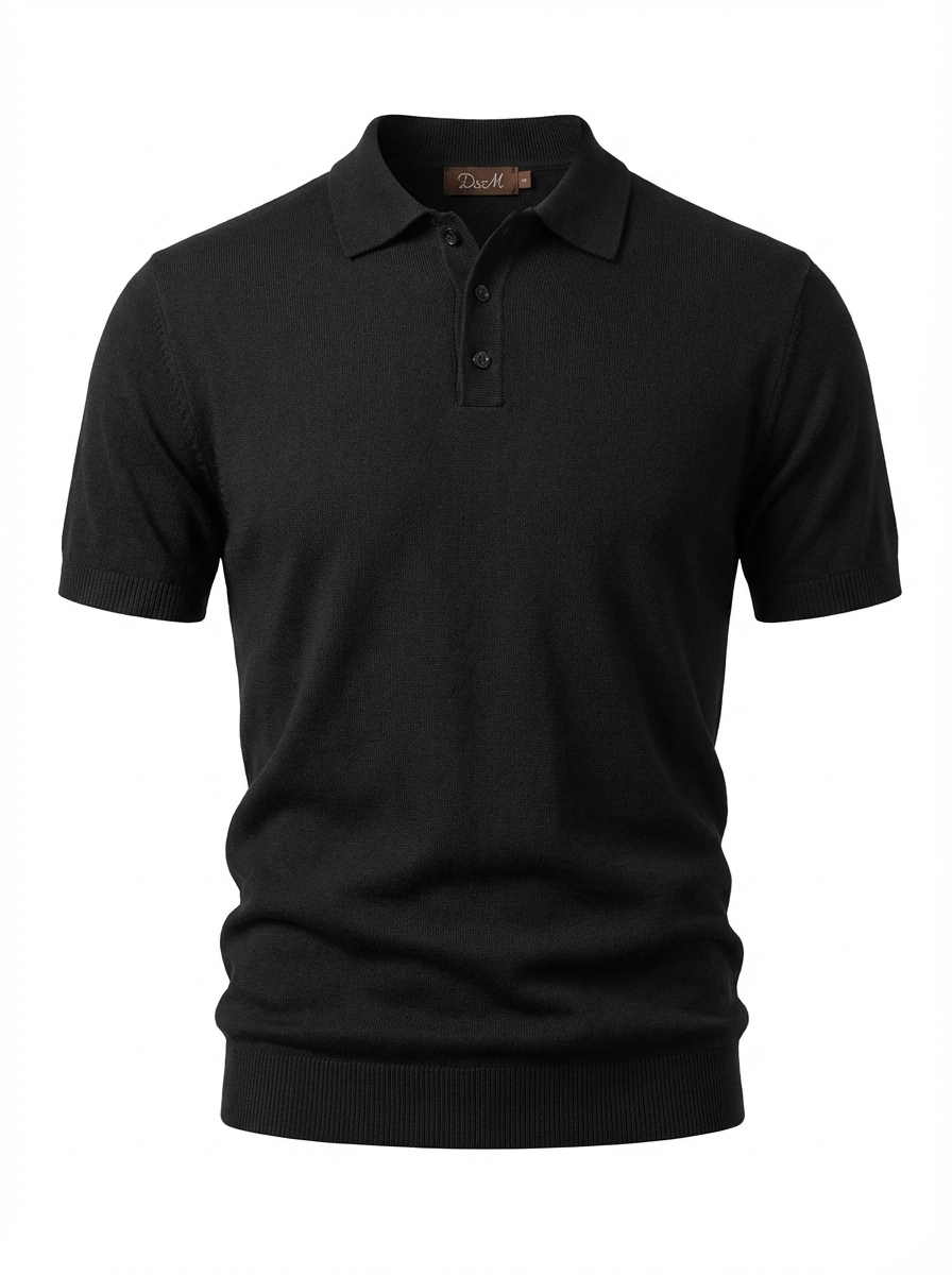 Wool Polo Thin With Button Short Sleeve