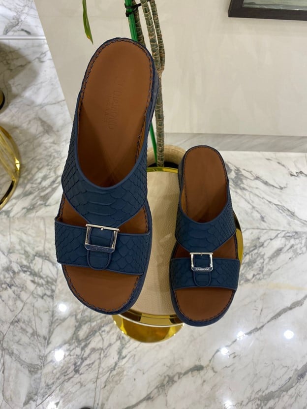 j-diamond – blue signature python sandals – premium italian leather