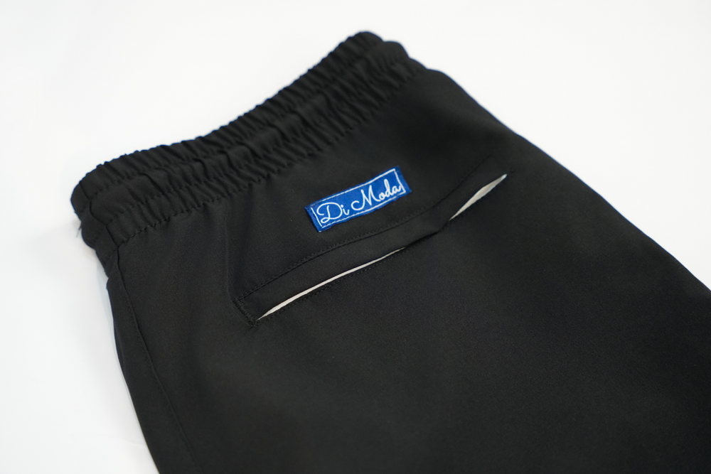 solid black swim shorts