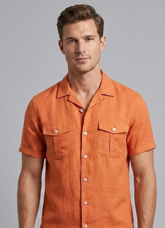 LINEN SHORT SLEEVE DOUBLE POCKET
