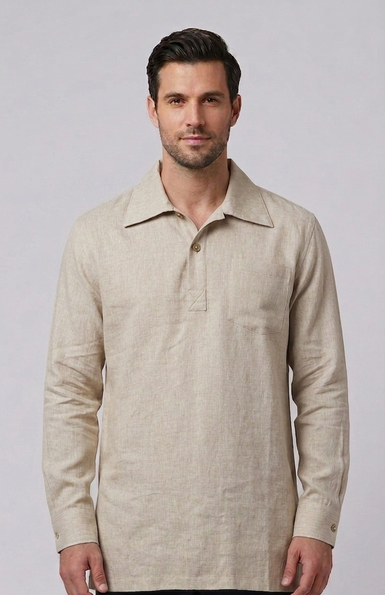 LINEN LONG SLEEVE V NECK SHIRT