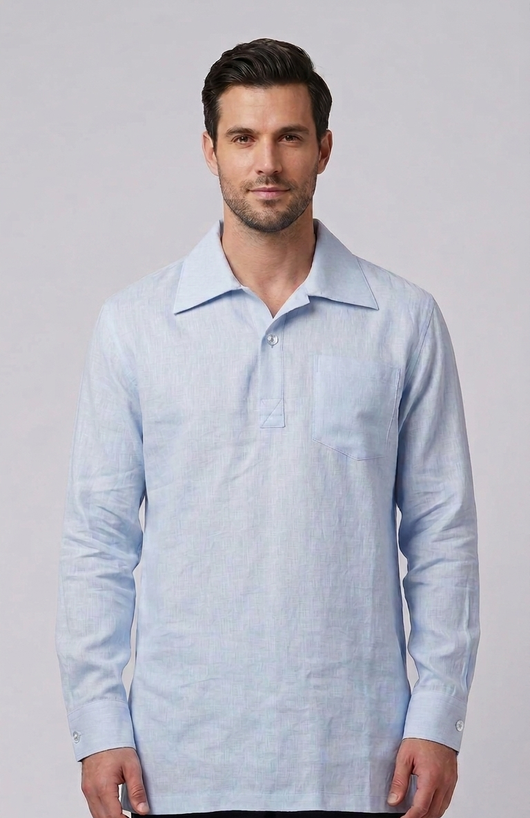 LINEN LONG SLEEVE V NECK SHIRT