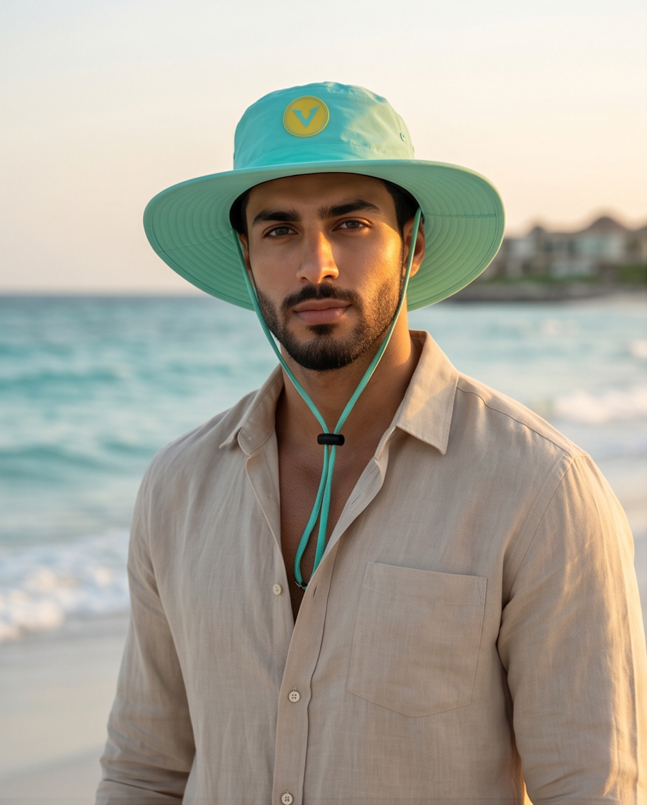 V - Round Bucket Hat With Strap  Free Size