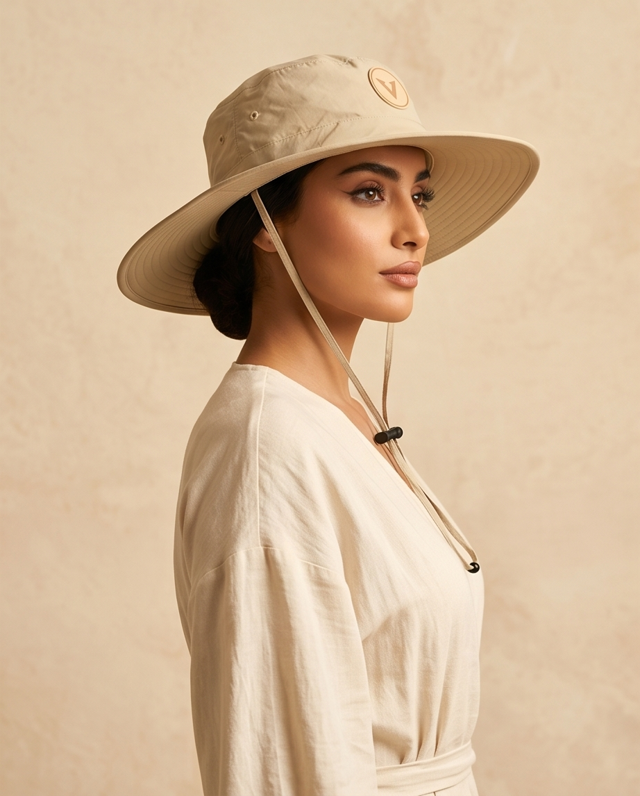 V - Round Bucket Hat With Strap  Free Size