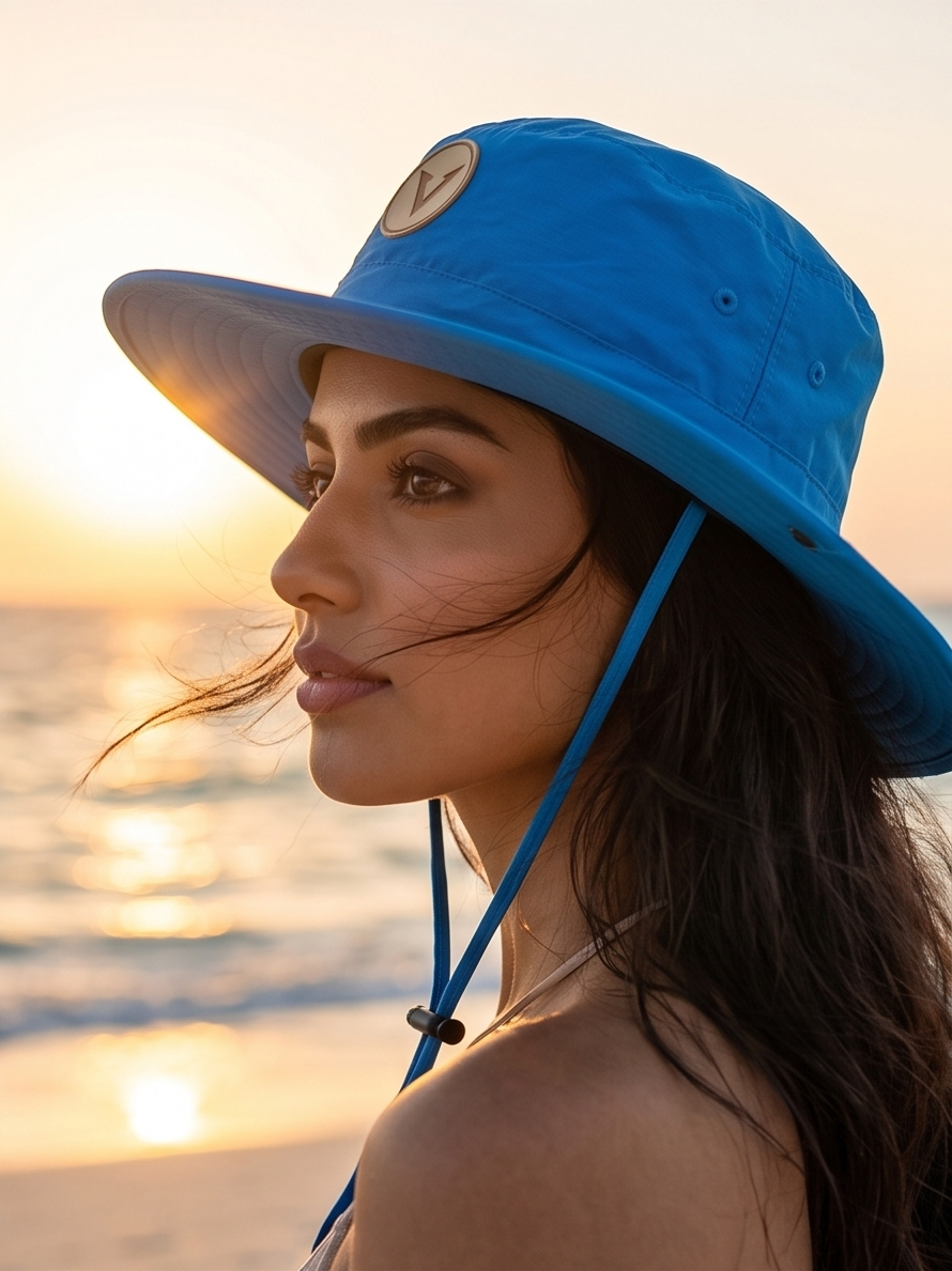 V - Round Bucket Hat With Strap  Free Size