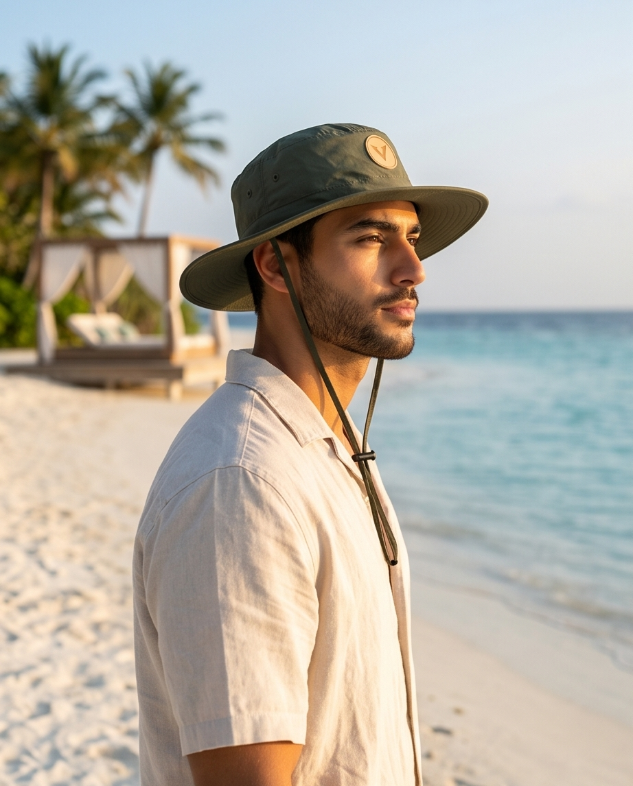 V - Round Bucket Hat With Strap  Free Size