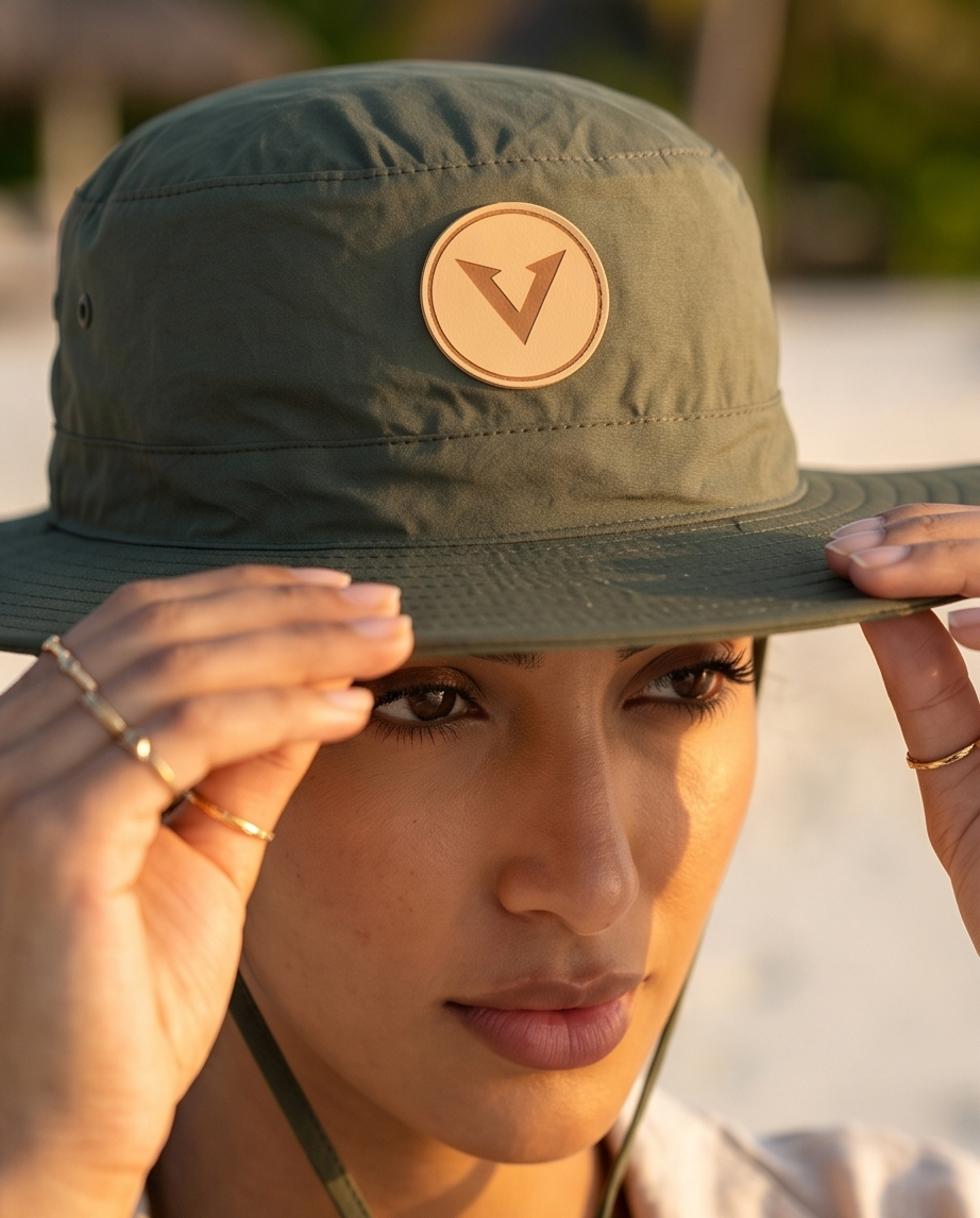 V - Round Bucket Hat With Strap  Free Size