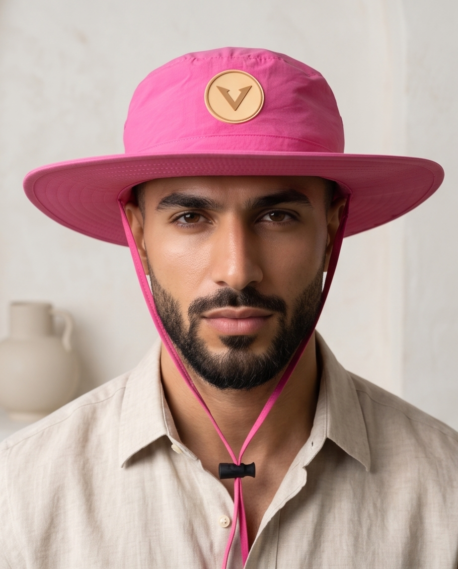 V - Round Bucket Hat With Strap  Free Size