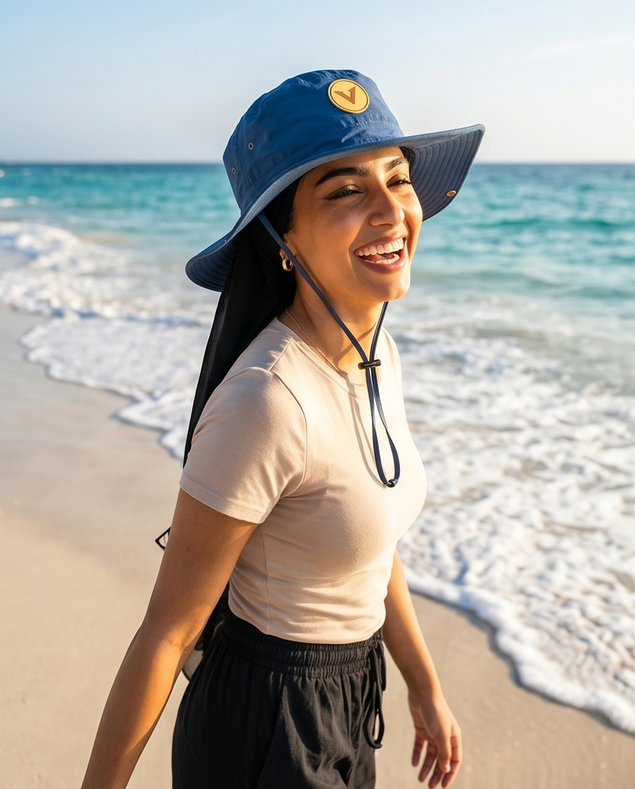 V - Round Bucket Hat With Strap  Free Size