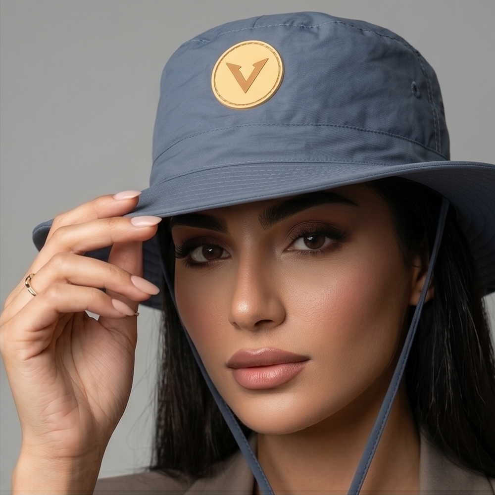 V - Round Bucket Hat With Strap  Free Size