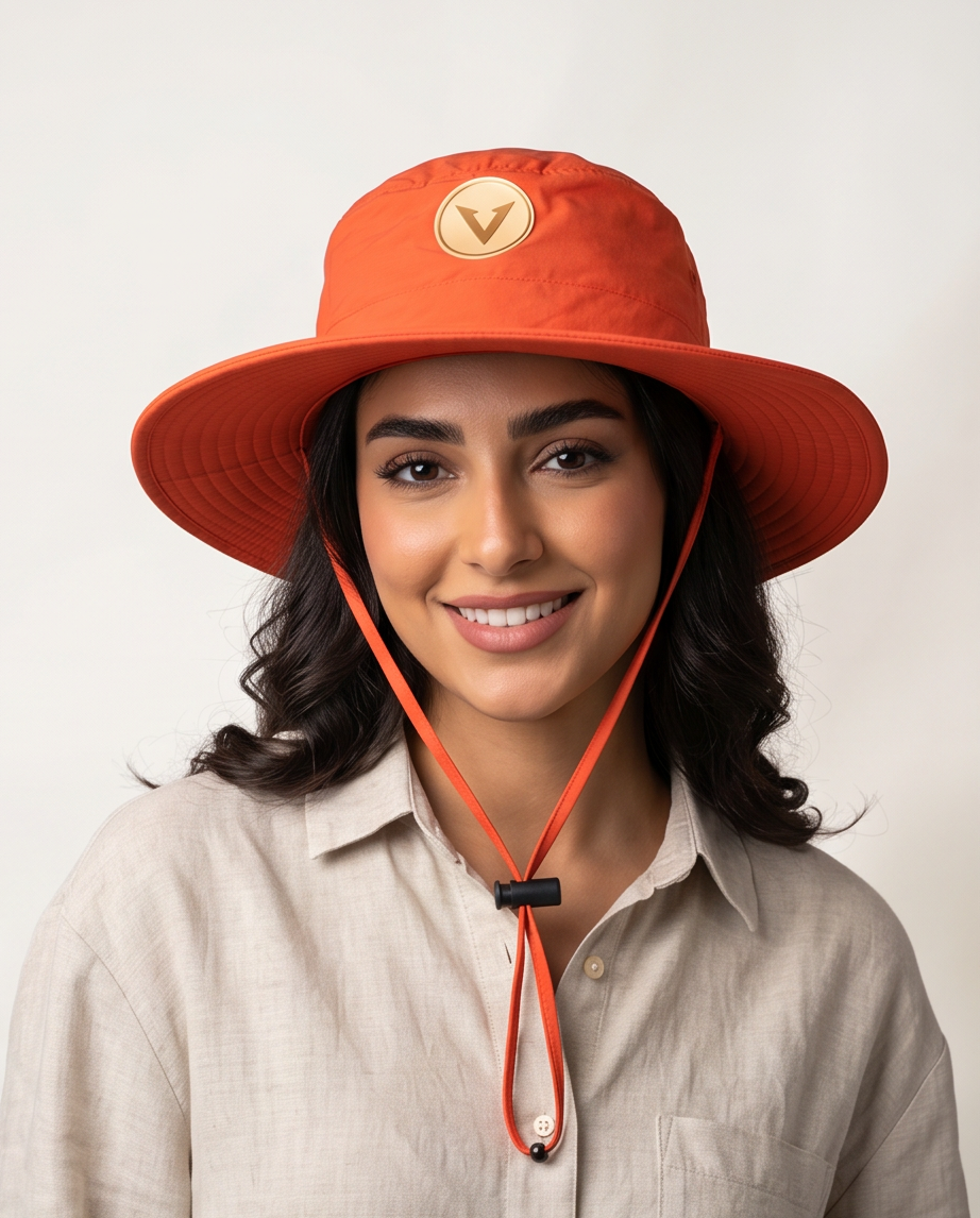 V - Round Bucket Hat With Strap  Free Size
