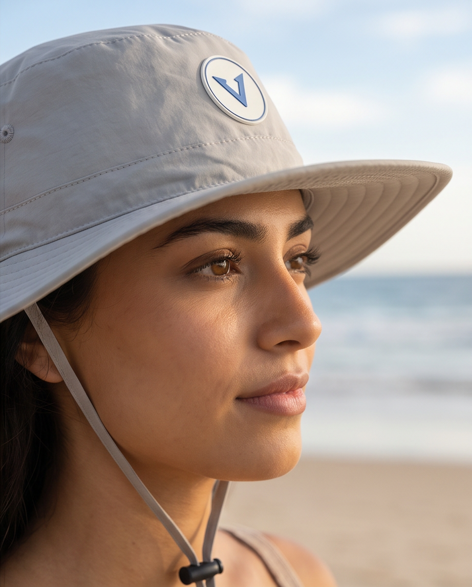 V - Round Bucket Hat With Strap  Free Size