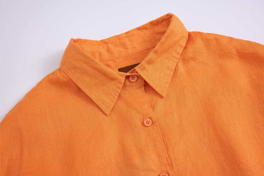 orange linen long-sleeve shirt
