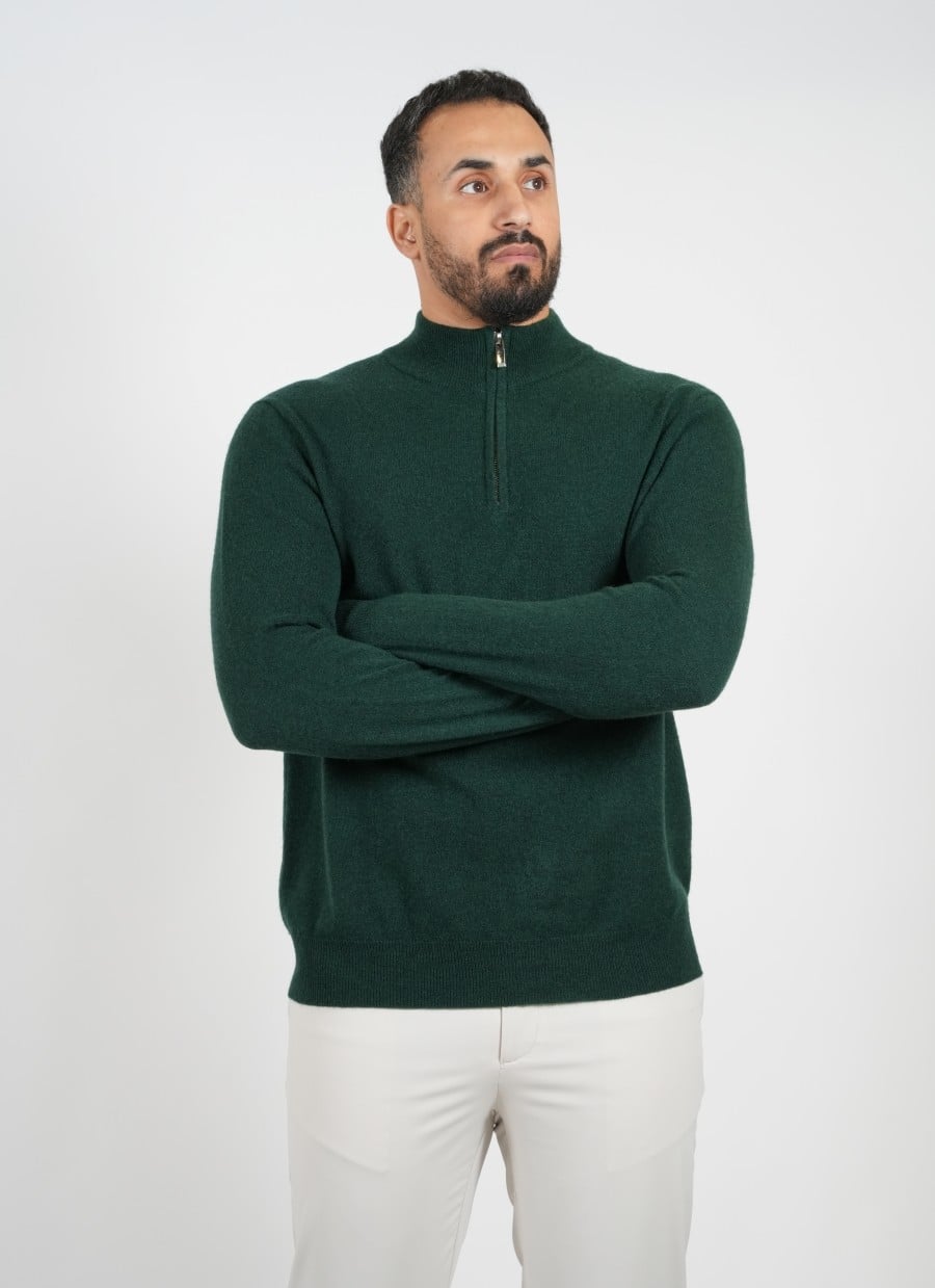 Wool Pullover Zipper- Green