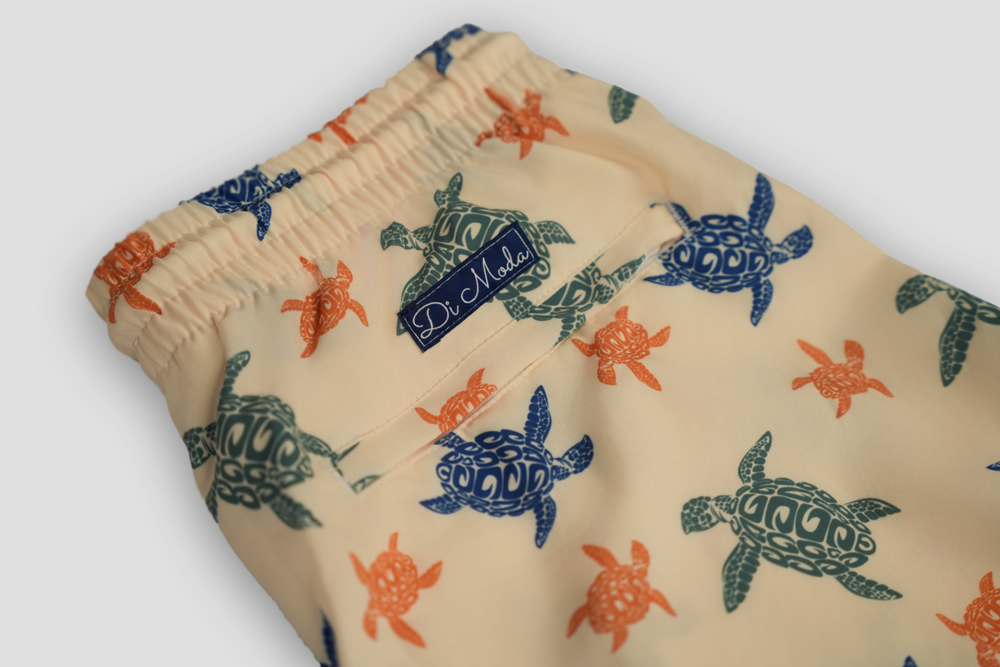 turtle drift - kids swim shorts beige